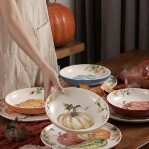 Bico Pumpkin Feast Ceramic 35oz Dinner Bowls, Set of 4, for Pasta, Salad, Cereal, Soup & Microwave & Dishwasher Safe