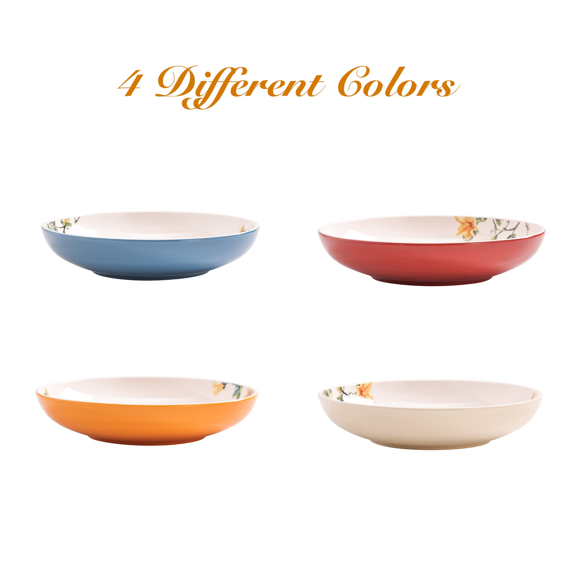 Bico Pumpkin Feast Ceramic 35oz Dinner Bowls, Set of 4, for Pasta, Salad, Cereal, Soup & Microwave & Dishwasher Safe