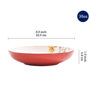 Bico Pumpkin Feast Ceramic 35oz Dinner Bowls, Set of 4, for Pasta, Salad, Cereal, Soup & Microwave & Dishwasher Safe