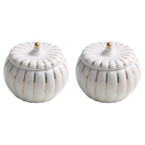 luxshiny 2pcs soup bowls with lid, steamed egg bowl pumpkin ceramic bowl serving bowls for home kitchen (white)