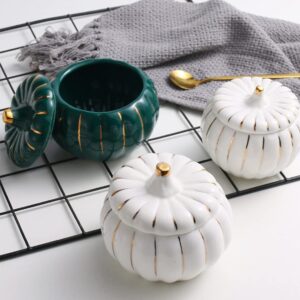 Luxshiny 2pcs Soup Bowls with Lid, Steamed Egg Bowl Pumpkin Ceramic Bowl Serving Bowls for Home Kitchen (White)