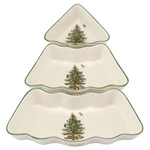 spode christmas tree 3-piece dip bowl set | ceramic dipping bowls | christmas dip bowls | salsa bowls for the holidays | dishwasher safe sauce bowls | sauce dish - set of 3, 2'' x 11'' x 9.5''