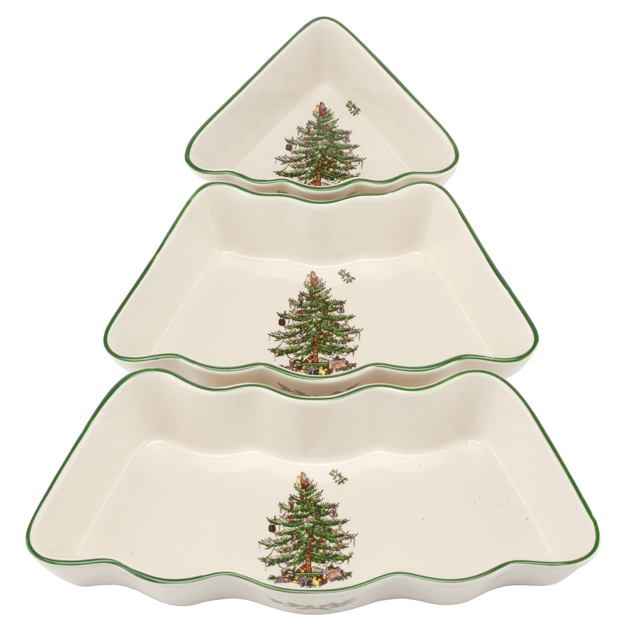 Spode Christmas Tree 3-Piece Dip Bowl Set | Ceramic Dipping Bowls | Christmas Dip Bowls | Salsa Bowls for the Holidays | Dishwasher Safe Sauce Bowls | Sauce Dish - Set of 3, 2'' x 11'' x 9.5''