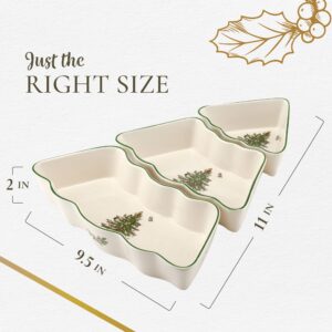 Spode Christmas Tree 3-Piece Dip Bowl Set | Ceramic Dipping Bowls | Christmas Dip Bowls | Salsa Bowls for the Holidays | Dishwasher Safe Sauce Bowls | Sauce Dish - Set of 3, 2'' x 11'' x 9.5''