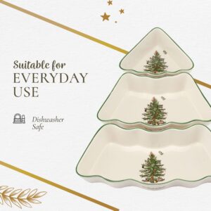 Spode Christmas Tree 3-Piece Dip Bowl Set | Ceramic Dipping Bowls | Christmas Dip Bowls | Salsa Bowls for the Holidays | Dishwasher Safe Sauce Bowls | Sauce Dish - Set of 3, 2'' x 11'' x 9.5''