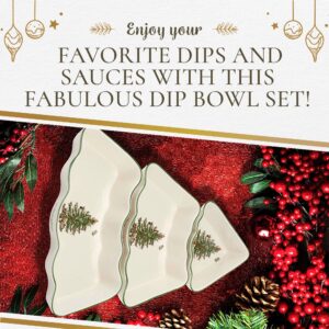 Spode Christmas Tree 3-Piece Dip Bowl Set | Ceramic Dipping Bowls | Christmas Dip Bowls | Salsa Bowls for the Holidays | Dishwasher Safe Sauce Bowls | Sauce Dish - Set of 3, 2'' x 11'' x 9.5''