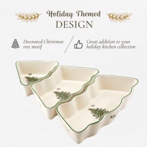 Spode Christmas Tree 3-Piece Dip Bowl Set | Ceramic Dipping Bowls | Christmas Dip Bowls | Salsa Bowls for the Holidays | Dishwasher Safe Sauce Bowls | Sauce Dish - Set of 3, 2'' x 11'' x 9.5''