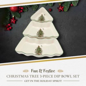 Spode Christmas Tree 3-Piece Dip Bowl Set | Ceramic Dipping Bowls | Christmas Dip Bowls | Salsa Bowls for the Holidays | Dishwasher Safe Sauce Bowls | Sauce Dish - Set of 3, 2'' x 11'' x 9.5''