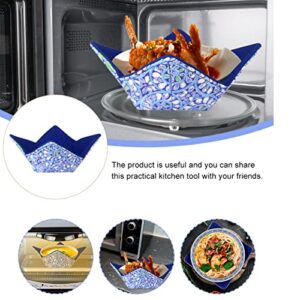 BASEPOW Microwave Bowl Holders,Microfiber Heat Resistant Bowl Holders,Microwave Bowl Huggers for Hot and Cold Bowls Plates Dish,Pack of 4 (Blue)