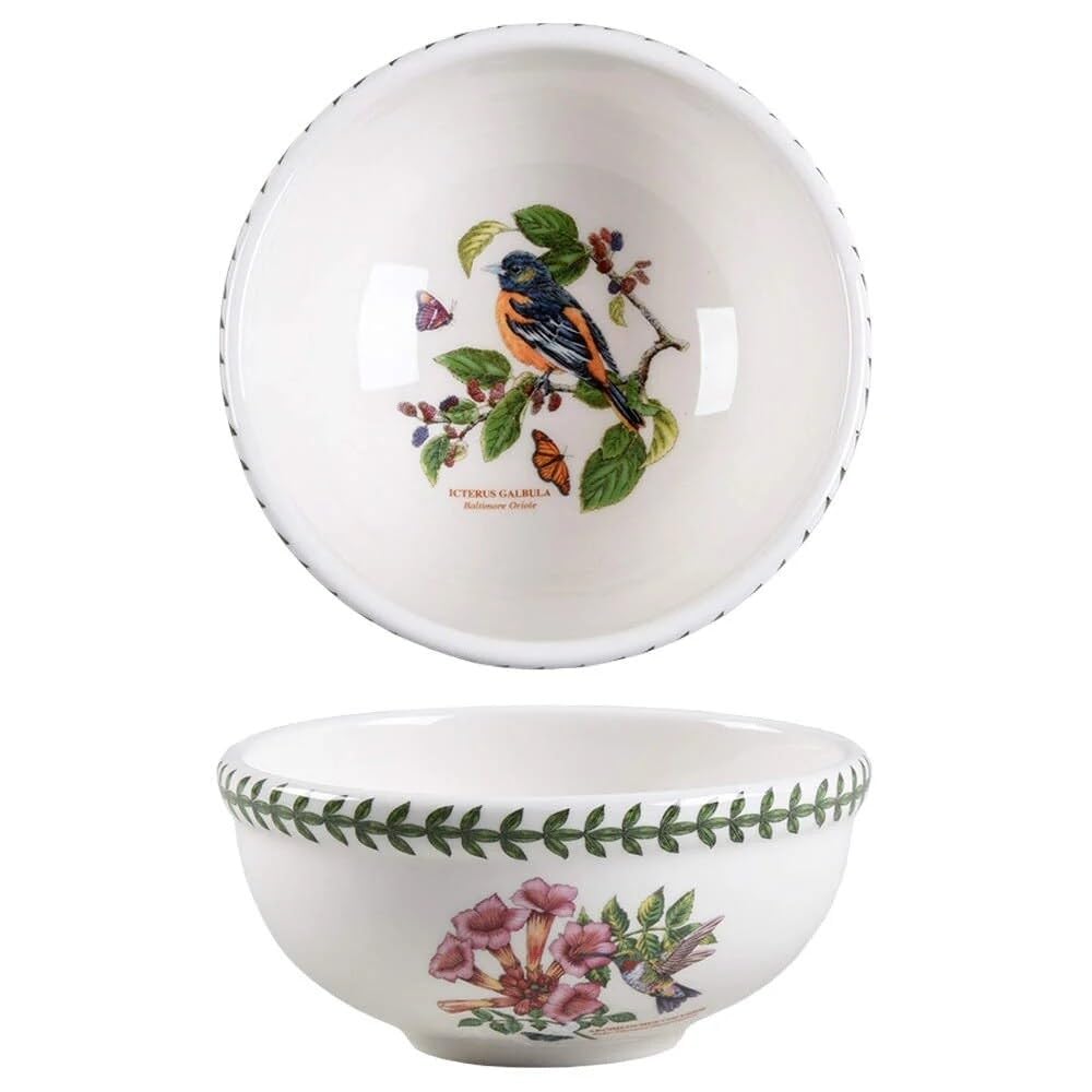 Portmeirion Botanic Garden Birds Fruit Bowl | 5.5 Inch Dessert Bowl with Chickadee Motif made of Fine Earthenware | Dishwasher and Microwave Safe | Made in England