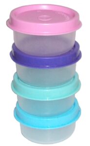 tupperware smidgets tiny treasure mini bowls set of 4 clear with blue green pink seals