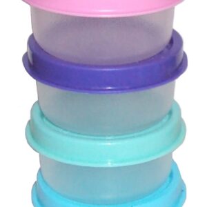 Tupperware Smidgets Tiny Treasure Mini Bowls Set of 4 Clear with Blue Green Pink Seals