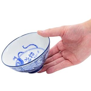 Mino Ware Rice Bowl Set, 4.8 inch, Dragon Design, Indigo Blue, Japanese Ceramic Bowls, 6.8 oz, Set of 2