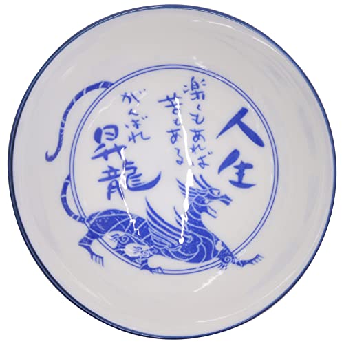 Mino Ware Rice Bowl Set, 4.8 inch, Dragon Design, Indigo Blue, Japanese Ceramic Bowls, 6.8 oz, Set of 2