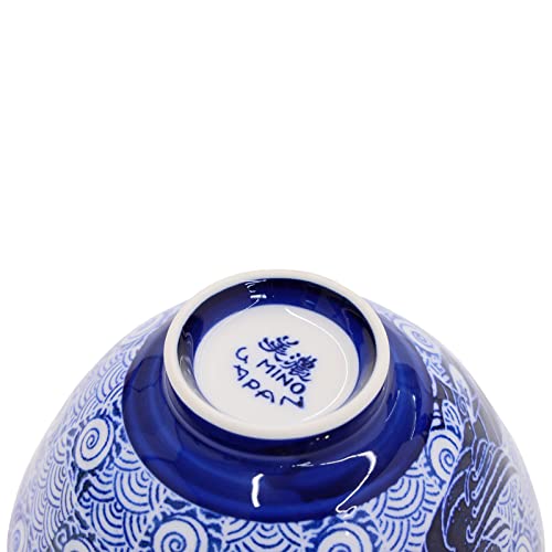 Mino Ware Rice Bowl Set, 4.8 inch, Dragon Design, Indigo Blue, Japanese Ceramic Bowls, 6.8 oz, Set of 2