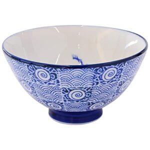 Mino Ware Rice Bowl Set, 4.8 inch, Dragon Design, Indigo Blue, Japanese Ceramic Bowls, 6.8 oz, Set of 2