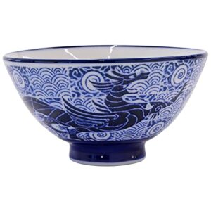 Mino Ware Rice Bowl Set, 4.8 inch, Dragon Design, Indigo Blue, Japanese Ceramic Bowls, 6.8 oz, Set of 2