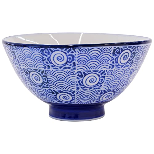 Mino Ware Rice Bowl Set, 4.8 inch, Dragon Design, Indigo Blue, Japanese Ceramic Bowls, 6.8 oz, Set of 2