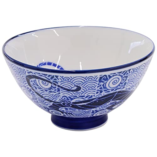 Mino Ware Rice Bowl Set, 4.8 inch, Dragon Design, Indigo Blue, Japanese Ceramic Bowls, 6.8 oz, Set of 2