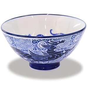 Mino Ware Rice Bowl Set, 4.8 inch, Dragon Design, Indigo Blue, Japanese Ceramic Bowls, 6.8 oz, Set of 2