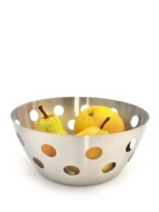stainlesslux 76324 brushed stainless steel fruit bowl/bread basket, round-shaped with polka dot design - fine serveware for your home