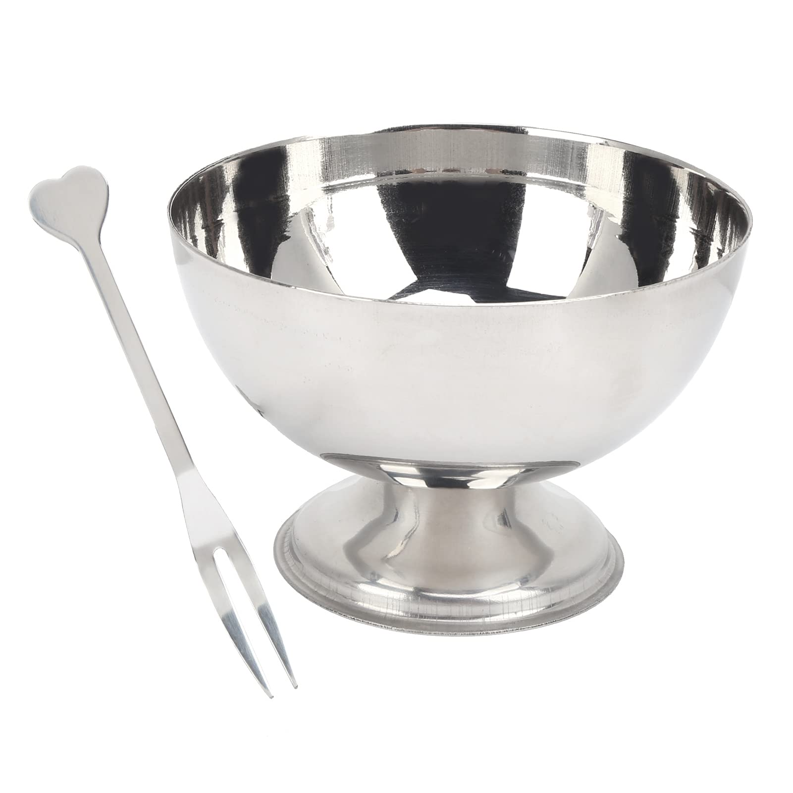 Stainless Steel Dessert Bowl with a Fork, Ice Cream Cup Kitchen Resuable Serving Dessert Dish Bowl for Salad Fruit Pudding on Hotel Restaurants Home Kitchen