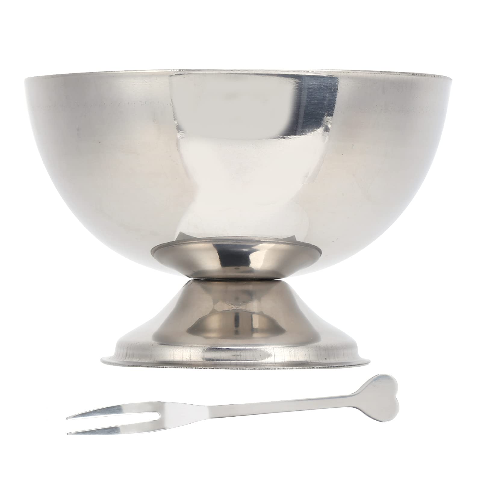 Stainless Steel Dessert Bowl with a Fork, Ice Cream Cup Kitchen Resuable Serving Dessert Dish Bowl for Salad Fruit Pudding on Hotel Restaurants Home Kitchen