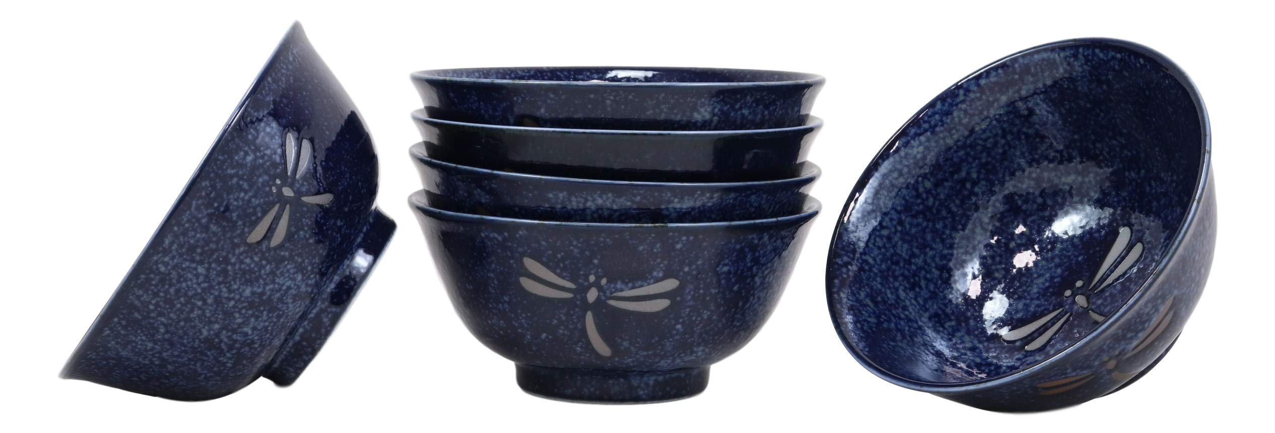 Ebros Gift Made in Japan Blue Tombo Dragonfly Design Ochawan Rice Soup Porcelain Bowls Set of 6 Home Decor Japanese Zen Fusion Asian Living Accent Housewarming Birthday Gifts Bowl Set