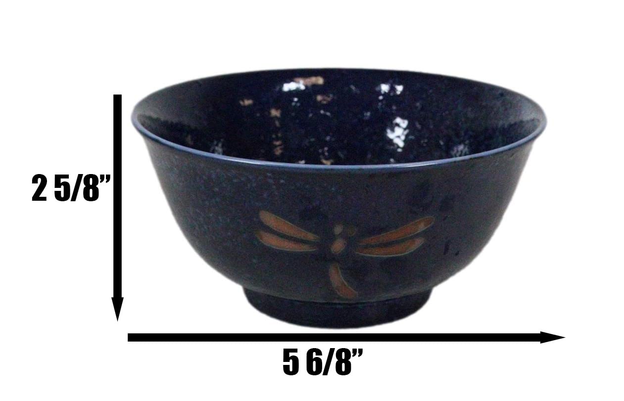 Ebros Gift Made in Japan Blue Tombo Dragonfly Design Ochawan Rice Soup Porcelain Bowls Set of 6 Home Decor Japanese Zen Fusion Asian Living Accent Housewarming Birthday Gifts Bowl Set