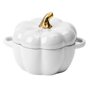 nuanyoyo ceramic pumpkin soup bowl with lid,pumpkin soup bnowl,ceramic stew pot pumpkin shape storage jar,ceramic pumpkin dessert bowl for fashion creative tableware (white)