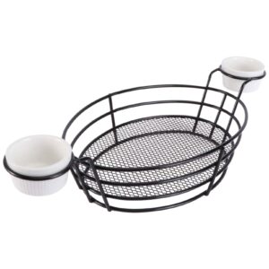 cabilock stainless fried chicken display rack steel french fries basket food frying basket french fries container snack serving plate with 2 dipping fry basket cup fried chicken basket (black)