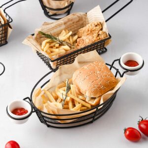 Cabilock Stainless Fried Chicken Display Rack Steel French Fries Basket Food Frying Basket French Fries Container Snack Serving Plate with 2 Dipping Fry Basket Cup Fried Chicken Basket (Black)