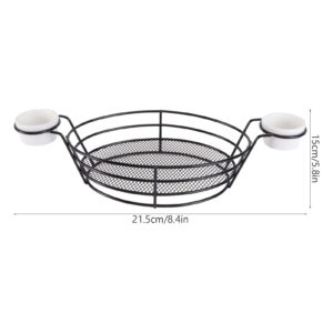 Cabilock Stainless Fried Chicken Display Rack Steel French Fries Basket Food Frying Basket French Fries Container Snack Serving Plate with 2 Dipping Fry Basket Cup Fried Chicken Basket (Black)