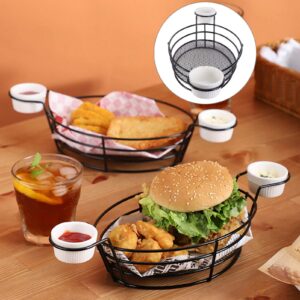 Cabilock Stainless Fried Chicken Display Rack Steel French Fries Basket Food Frying Basket French Fries Container Snack Serving Plate with 2 Dipping Fry Basket Cup Fried Chicken Basket (Black)