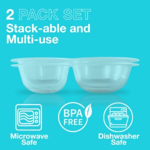 Plastic Double Bowls for Kids, BPA Free Toddler Children Adults Cereal Soup Snack Salad Pasta Bowl Microwave Dishwasher Safe Unbreakable Ecofriendly Stackable Divided Dish (2)