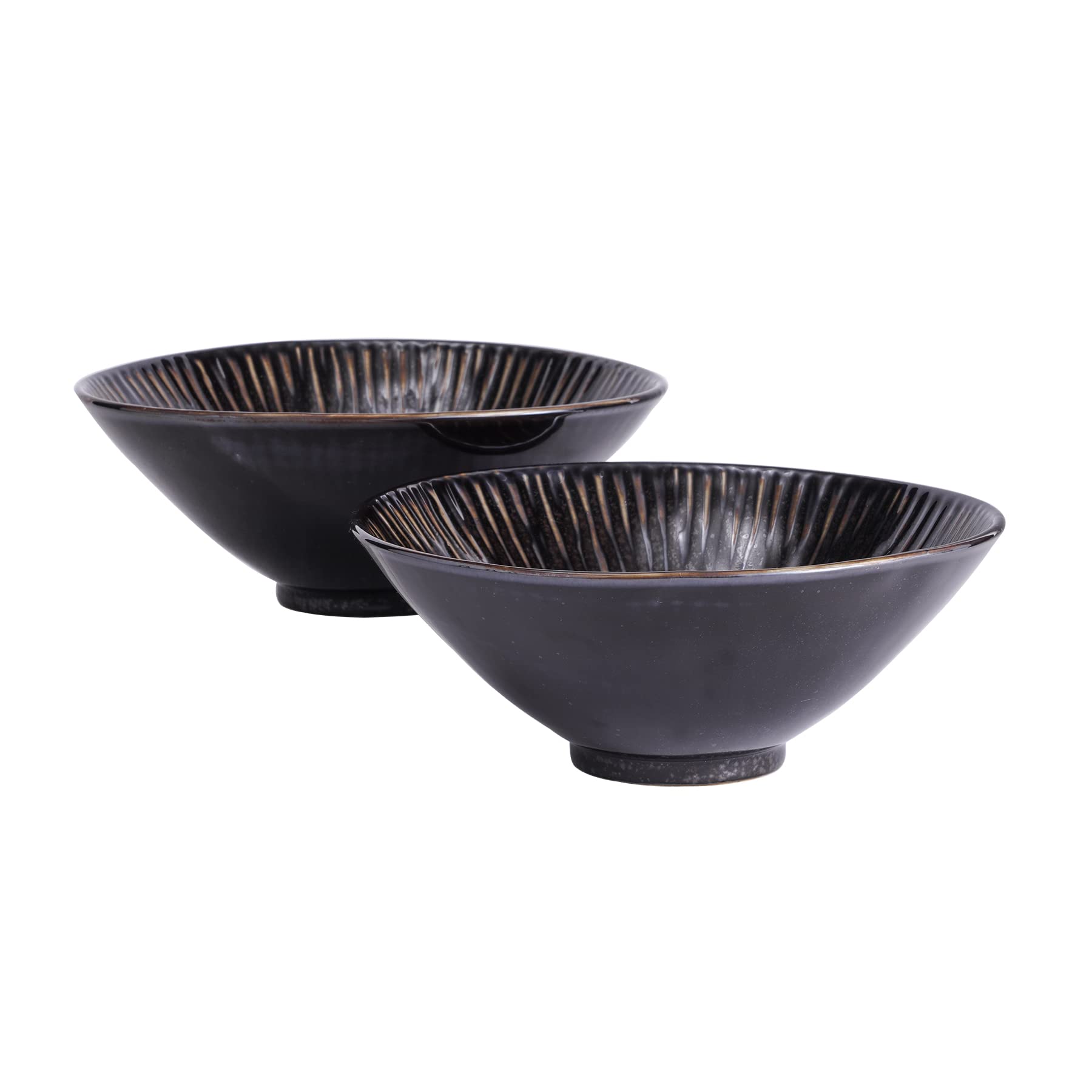 Uaral Japanese Ramen Bowl Set, 34 Ounces Black Pho Bowl Soup Bowls Ceramic Large Salad Bowl Set of 2(Emboss&Black)