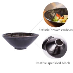 Uaral Japanese Ramen Bowl Set, 34 Ounces Black Pho Bowl Soup Bowls Ceramic Large Salad Bowl Set of 2(Emboss&Black)