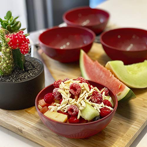 bzyoo BPA-Free Dishwasher Safe 100% Melamine Plastic Designed 23oz Bowl Set Best for Indoor and Outdoor Party Portion Control Health Living (4 PCS 23oz Bowl set, la la Mandala Red)