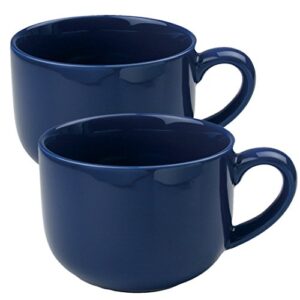 24 ounce Extra Large Latte Coffee Mug Cup or Soup Bowl with Handle - Navy Blue (Set of 2)