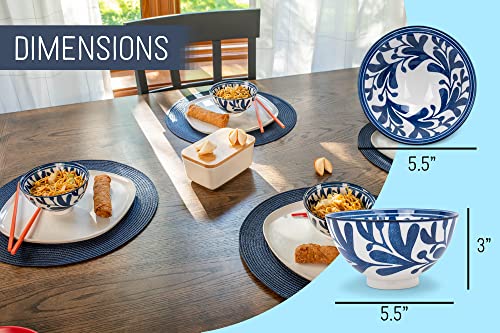 Nat & Jules Leaves White and Blue 18 ounce Ceramic Cereal Ramen Bowls Set of 4