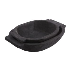 mud pie oval dough bowl set, black, small 12" x 17" | large 14 1/2" x 21"