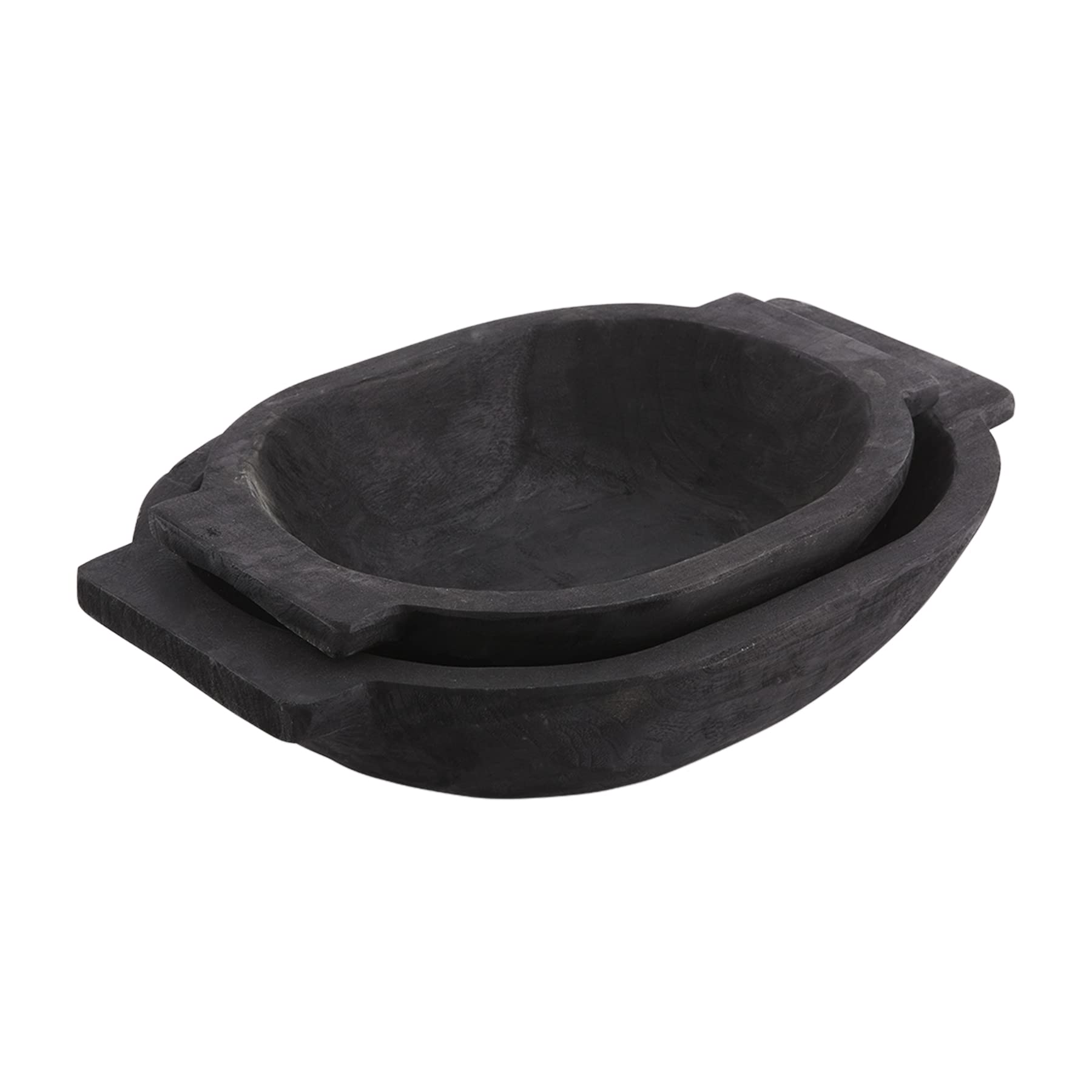 Mud Pie Oval Dough Bowl Set, Black, small 12" x 17" | large 14 1/2" x 21"