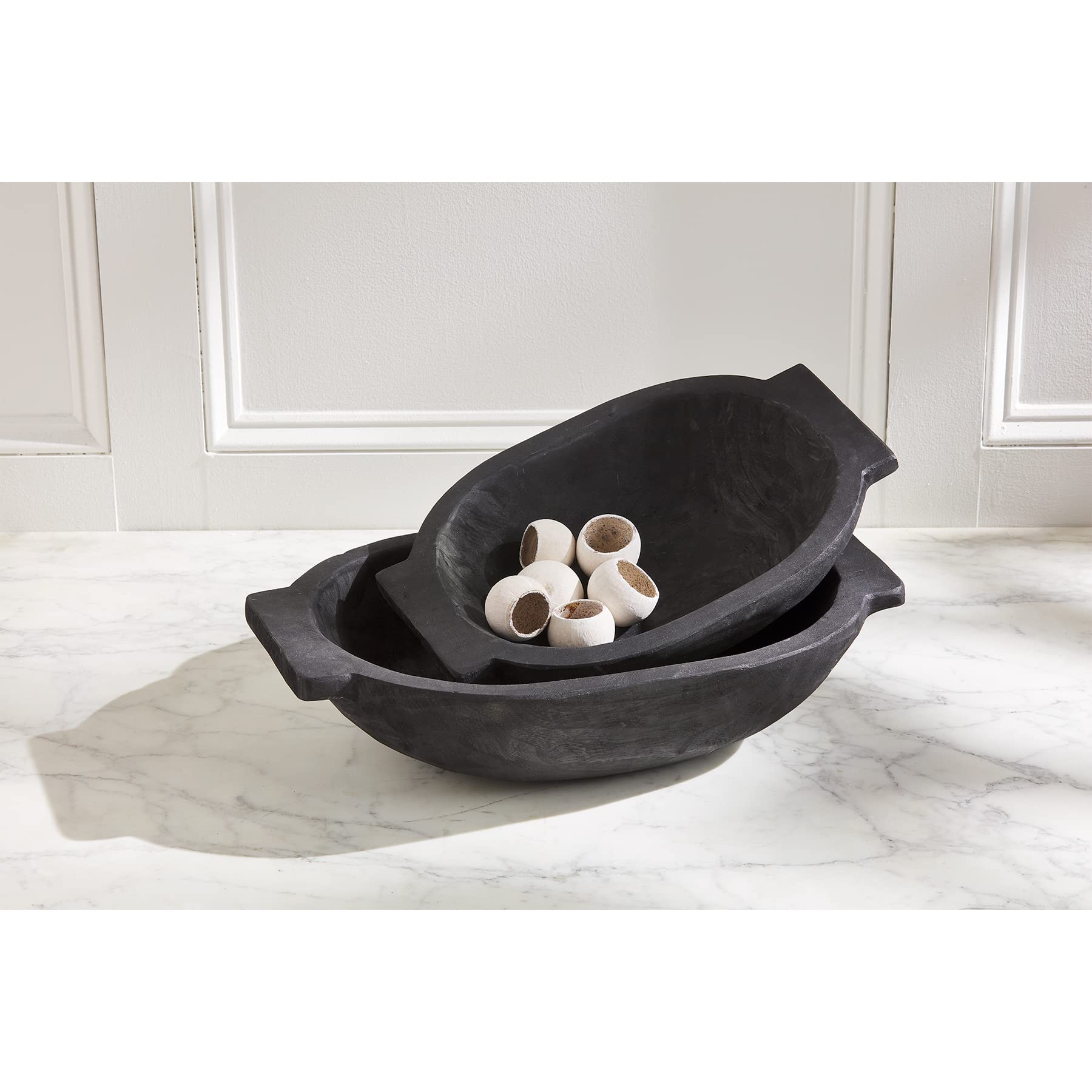 Mud Pie Oval Dough Bowl Set, Black, small 12" x 17" | large 14 1/2" x 21"