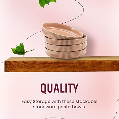 American Atelier Large Pasta Bowls Set of 4-40 oz, Microwave and Dishwasher Safe, Wide Shallow Stoneware Salad Bowl Set, Plates for Serving Dinner, Kitchen, and Eating (Blush)