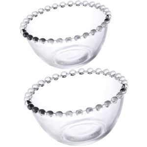 hemoton 2pcs glass salad bowls fruit bowl with beaded edges clear large serving bowl mixing bowl dessert bowls cubilose bowls snack yogurt sauce prep plates for home kitchen