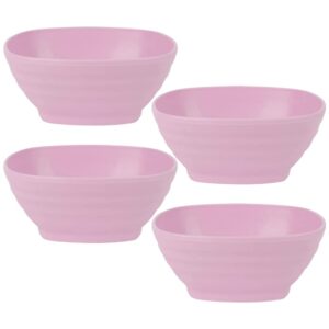 zgwansui 20 oz unbreakable cereal bowls set of 4, wheat straw fiber rice bowl, reusable square soup bowls, stackable pinch bowl for side dish noodle oatmeal salad, dishwasher safe (pink)