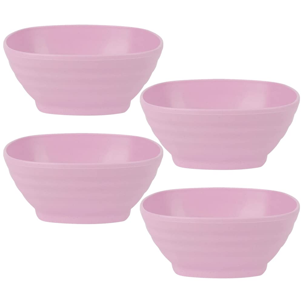 Zgwansui 20 OZ Unbreakable Cereal Bowls Set of 4, Wheat Straw Fiber Rice Bowl, Reusable Square Soup Bowls, Stackable Pinch Bowl for Side Dish Noodle Oatmeal Salad, Dishwasher Safe (Pink)