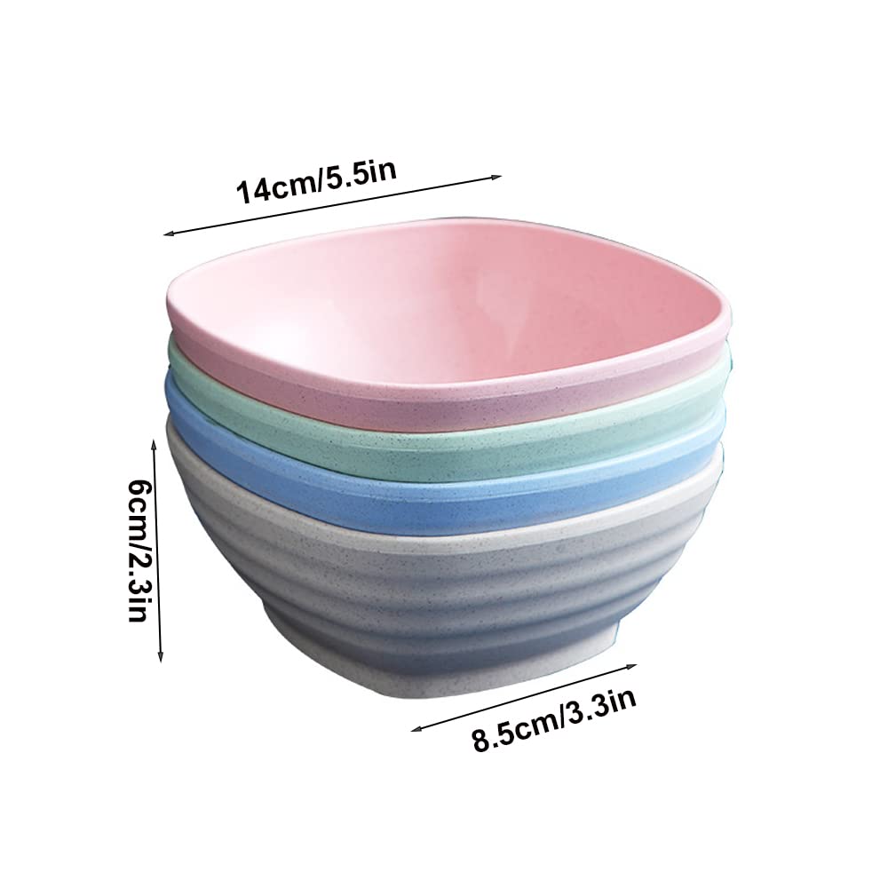 Zgwansui 20 OZ Unbreakable Cereal Bowls Set of 4, Wheat Straw Fiber Rice Bowl, Reusable Square Soup Bowls, Stackable Pinch Bowl for Side Dish Noodle Oatmeal Salad, Dishwasher Safe (Pink)