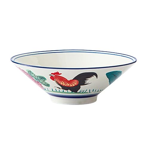 Kichvoe 7Inch Japanese Porcelain Bowl Ceramic Ramen Bowl Retro Rooster Pattern Serving Bowl For Salad Soup Rice