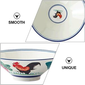 Kichvoe 7Inch Japanese Porcelain Bowl Ceramic Ramen Bowl Retro Rooster Pattern Serving Bowl For Salad Soup Rice